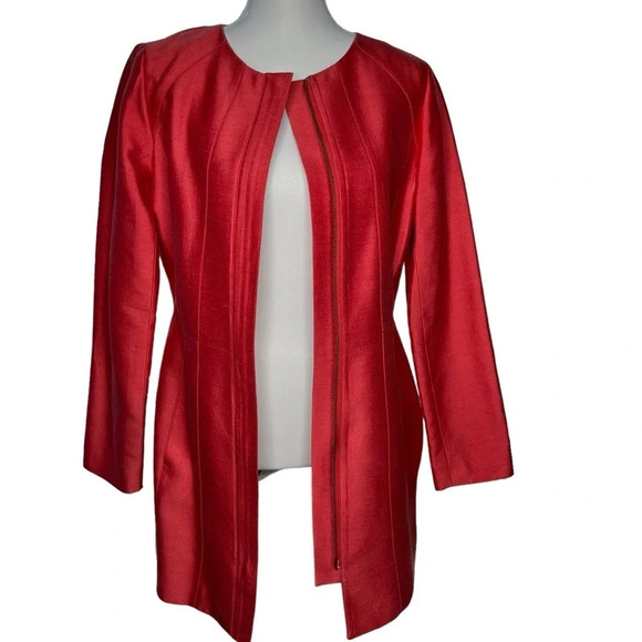 J. Crew Silk Cotton Blend Coral Scoop Neck Jacket Size Medium - Picture 1 of 16